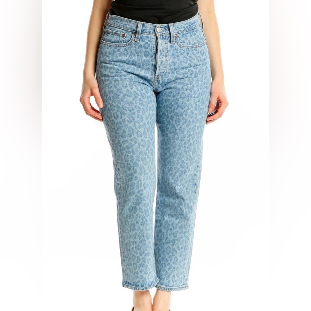 Levi's Wedgie  in Light Blue Leopard Print Straight Leg Jeans
